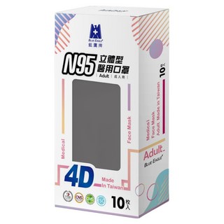 BLUE EAGLE 藍鷹牌 成人N95立體型4D醫用口罩 單片包, 10片, 1盒, 霧灰色
