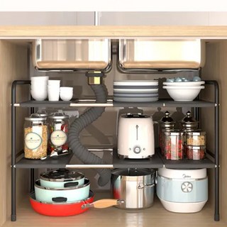 京太陽 雙層可伸縮下水槽置物架 6板, 白色, 1個