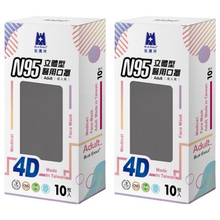 BLUE EAGLE 藍鷹牌 成人N95立體型4D醫用口罩 單片包, 10片, 2盒, 霧灰色