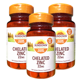 SUNDOWN NATURALS 日落恩賜 頂級甘胺酸鋅加強錠 22毫克 100顆, 3罐