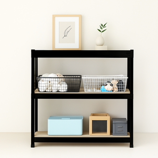 조인메이드 무볼트 철제 조립식 앵글 수납 선반, 블랙, 3단