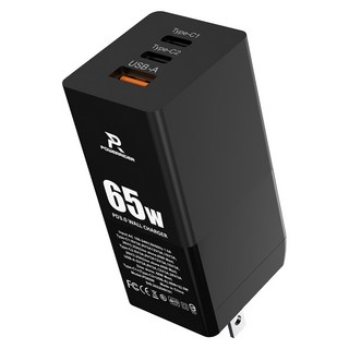 POWERRIDER 65W Super Silicon Tech PD3.0迷你急速充電器 3孔PD快充折疊, 黑色, 1個