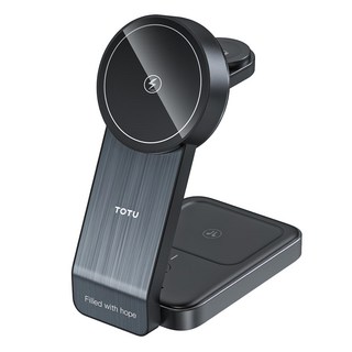 TOTU 拓途 神速系列 三合一 磁吸無線充電座 15W 摺疊收納 LED氛圍燈, 黑色, 1個