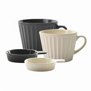 PRELUDE Creamy Multi bowl Set, 握柄湯碗700ml 2個 + Handy plate握柄餐盤 2個, 木炭色 + 米白色, 握柄湯碗 + 握柄餐盤, 1組