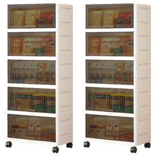 加厚翻蓋式可移動萬向輪收納櫃 50面寬5層PP塑料, 透黑款, 2個