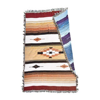 OUTSY 民族風露營居家雙面針織蓋毯沙發毯 舒適耐磨耐用 附收納皮帶, 米咖織紋, 1個