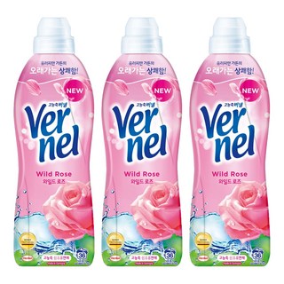 버넬 고농축 섬유유연제 와일드 로즈향 본품, 900ml, 3개