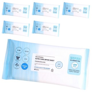 recipebox 韓兔 Ultra Care 無香織物柔軟烘衣紙 正裝, 6個, 40枚入