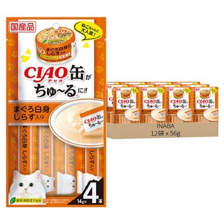 INABA CIAO 啾嚕 旨定系列 肉泥, 白身鮪魚 + 吻仔魚, 56g, 12袋