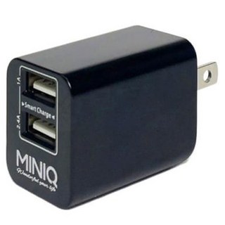 MINIQ 智慧型USB急速充電器/變壓器, 雙USB端口 2.4A輸出, 國際電壓AC 110V-240V, AC-DK46T+/B, 1個