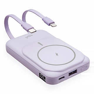 E-books B101 磁吸自帶雙線五輸出無線充電快充行動電源 10000mAh電池容量 LED數字顯示, 紫色