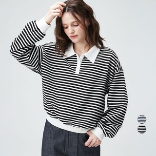 ELLEPARIS 스트라이프 카라 맨투맨 스웻셔츠