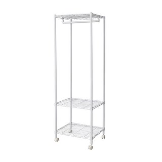 dayneeds 日需百備 輕型烤漆三層單桿衣櫥 附輪衣櫥 + 掛衣架 + 收納架 + 層架 + 鐵架, 白色