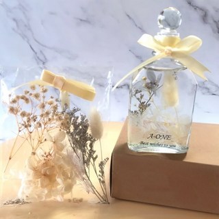 A-ONE 匯旺 浮游花DIY花材包，Set 3包，天然植物乾燥花，米白色兔尾草、木繡球花、安娜繡球花、白色滿天星、蓬萊松、情人草、緞帶 (不含油、瓶子), 微光晨曦