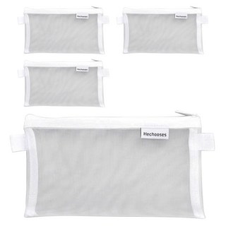Hechooses 簡約網狀筆袋, 透明可視, 一袋多用, 白色, 4個