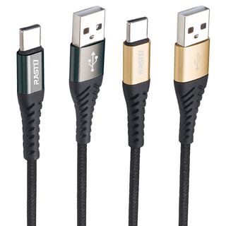 RASTO RX42 Type C 高速QC3.0鋁合金充電傳輸線雙入組, 黑色, 1組, 1m+2m
