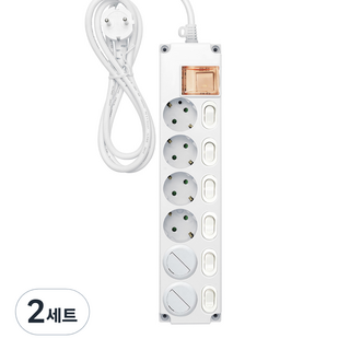 Gaganet POINT 個別開關延長線 6孔 16A + 主開關安全蓋 + 安全蓋 2入組, 2套, 1.5m, 白色