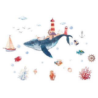 裝飾壁貼 鯨魚燈塔海洋風, 80g, 北歐風海底世界 混合