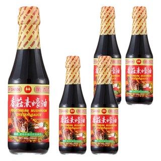 萬家香 香菇素蠔油, 玻璃瓶包裝, 嚴選台灣埔里香菇研磨粉, 純釀造工藝, 不添加化學醬油、焦糖色素、味精, 360g, 5瓶