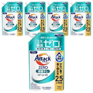 Attack 一匙靈 Zero室內曬衣洗衣精補充包 專利洗淨因子 室內晾乾消臭 洗衣槽防霉, 760g, 5包