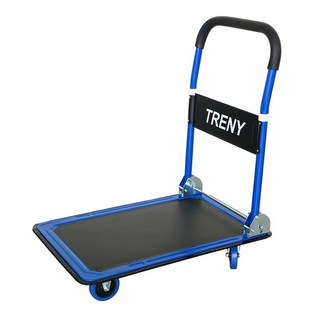TRENY 可折平板手推車, 寬:48CM, 長:74CM, 高:83CM, 舒適泡棉推把, 黑藍, 1個