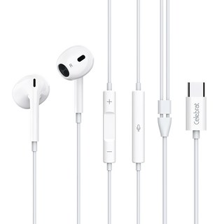 Celebrat TYPE-C 耳塞式有線耳機 - 高音質通話，半入耳式設計, E400, 白色