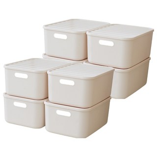BONOHOUSE 食品儲藏室整理收納箱, 8個, 奶油色, M(264 x 372 x 162 mm)