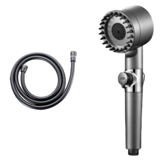 葉子小舖 增壓過濾蓮蓬頭 1.5M軟管 四分通用接口 附蓮蓬頭牆座, 槍灰, 1組