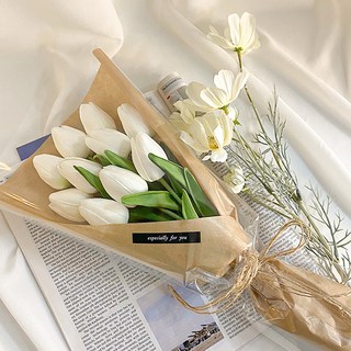 EPLYN 鬱金香人造花+牛皮包裝紙, 白色的