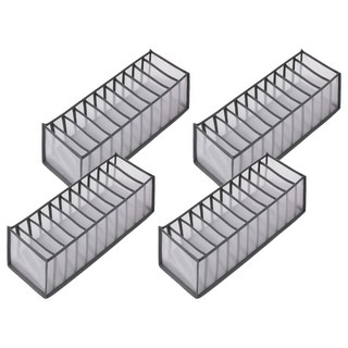 衣物分隔收納盒組 網紗材質 中(11格), 灰色, 4個, 32.2 x 12 x 12cm