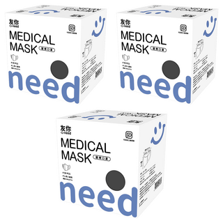 台灣康匠 Uneed 友你 立體醫用口罩 未滅菌 16.3 x 13cm, 50個, 3盒, 黑色