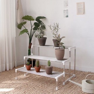 LIVING HAPPY 3層階梯式花盆整理架, 銀色 + 白色