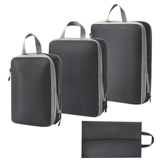 旅行袋4件套, B款, 聚丙烯滌綸材質, 大(40 x 30 x 10cm) 中(35 x 25 x 10cm) 小(30 x 20 x 10cm) 鞋套(42 x 24cm), 黑色