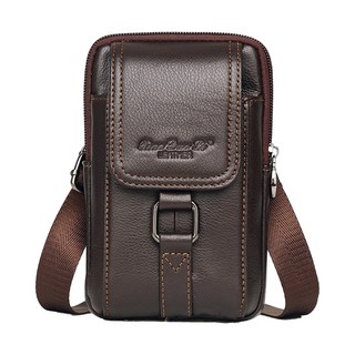 Xiao Duo Li LEATHER 真皮頭層牛皮3WAY男士手機包/腰包 LB994, 18 × 11 × 3cm, 咖啡色
