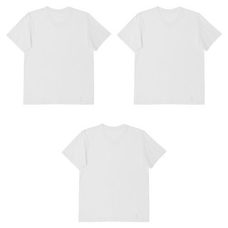 Base Alpha Essential 中性透氣純棉V領短袖T恤3件組, 白色