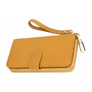 12卡位長夾女夾 外部材質：頭層牛皮 內部材質：頭層牛皮+滌綸布, 土黃色, 19 x 9.5 x 3cm