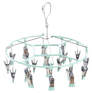 多功能不鏽鋼防滑防風多夾衣架-圓形20夾, 綠色, 1組