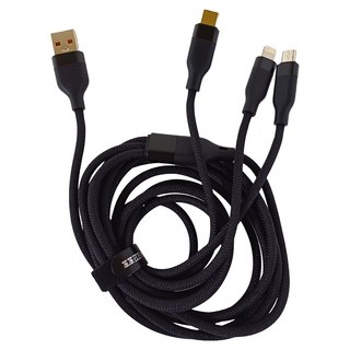 biaze 畢亞茲 三合一100W快充傳輸線 Type-C/5A Lightning/2A Micro/2A USB輸入接口, 2m, 編織款 深邃黑, 1條