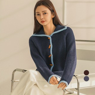 BURU N JUDY 女款牛角扣拼色針織外套 ORBCD503B