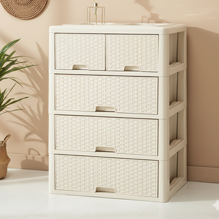 라탄 스마일 양면 수납장, 베이지, 5개