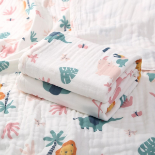 Mass 生活好物 純棉六層紗布兒童浴巾, 森林動物園, 吸水透氣柔軟親膚, 1條