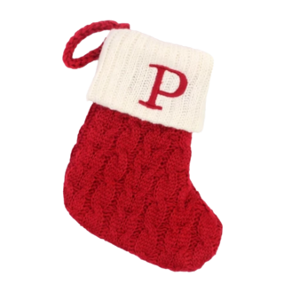 聖誕紅刺繡字母聖誕襪 字母P 針織棉材質, 1個