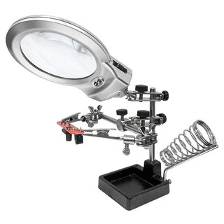 2倍 站立式放大鏡 + 萬向多功能三軸焊接工作檯, 帶雙LED燈, 鱷魚夾, 鑄鐵底座, 14.5cm, 1個