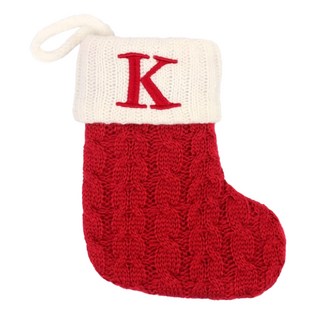 聖誕紅刺繡字母聖誕襪 字母K 針織棉材質 聖誕節裝飾, 1個, 17.5 x 13.5cm