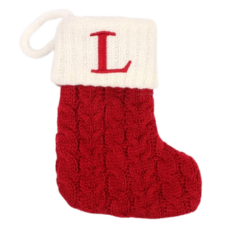 聖誕紅刺繡字母聖誕襪 L 聖誕節裝飾 針織棉材質 吊旗/垂飾, 字母L, 1個