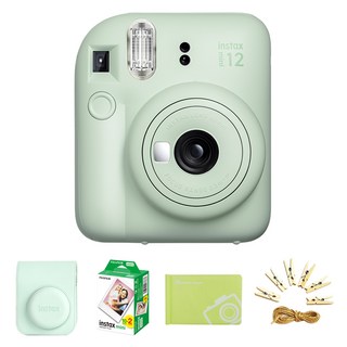 FUJIFILM 富士 instax 拍立得相機 + 專用相機包 + 底片20張 + 相簿 + 照片繩 mini 12, mini 12(薄荷綠), 1套