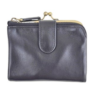 真皮羊皮 14卡位 女士翻頁式 皮夾 錢包 口金包 短夾 女夾 - 12.7cm x 10cm, 黑色, 1個