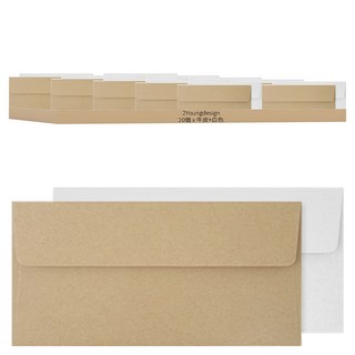 2Youngdesign 簡約橫式信封 Set 170x85 毫米 10入+10入 韓國製造, 牛皮 + 白色, 20個