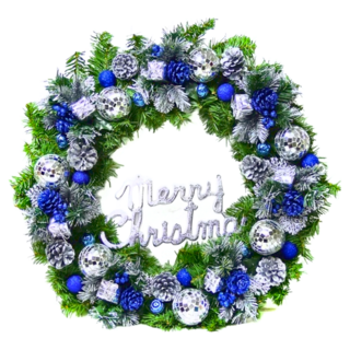 摩達客 豪華高級聖誕花圈, 藍銀色, 1組