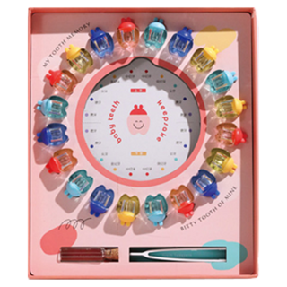 上手家居 相框牙齒收納盒 棉花 牙齒貼紙 鑷子 獨立分隔珍藏, 20 x 22 x 3cm, 女生粉色